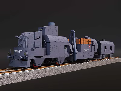 Gray NavalY Scale Train Model On Railway Tracks With Detailed Design 3d model
