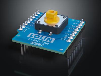 LOLIN 1 Button V200 Electronic Development Board With Yellow Button And Silver Pins 3d model