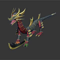 Red Gold Green Mythical 3D Dragon Figure With Sharp Claws Curved Horns And Long Tail