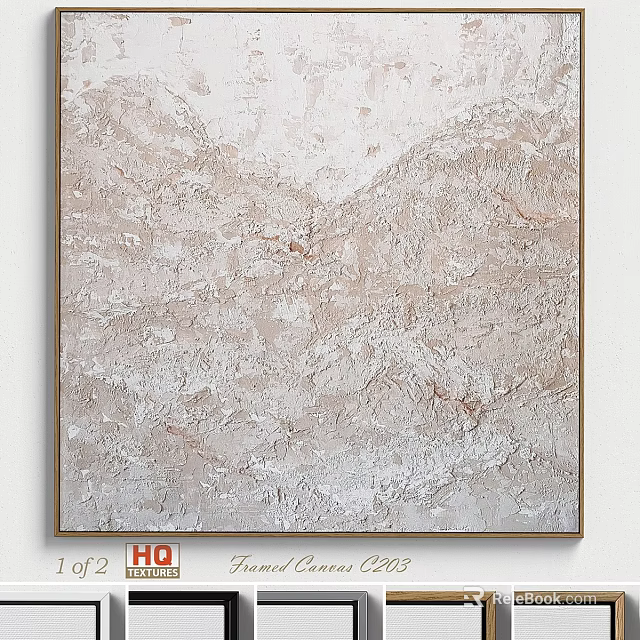 Elegant Frame With Beige And White Textured Abstract Painting In Neutral Design 3d model 