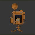 Orange Digital Device With Circular Antenna Modular Body And Stable Metal Stand