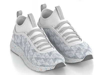 Gray Geometric Pattern Sneakers With Lace up Design And Speckled Sole For Casual Modern Wear 3d model