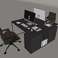 Modern Office Desk And Chair Set With Dual Monitors Keyboard And Documents