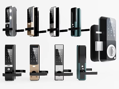Modern Smart Door Handle Designs With Digital Keypad Fingerprint And Multiple Colors 3d model
