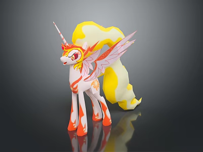 Animated Unicorn Character With Yellow White Mane Pink Wings And Orange Hooves 3d model