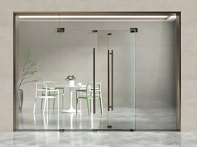 Modern Glass Double Doors In Bright Interior With Dining Table And Chairs 3d model