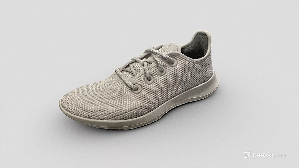 Light Gray Mesh Sneakers With Laces And Simple Design For Casual Wear 3d model 