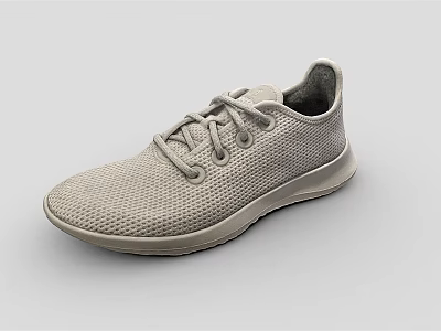Light Gray Mesh Sneakers With Laces And Simple Design For Casual Wear 3d model