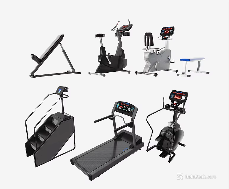 Essential Home Fitness Sports Equipment Including Treadmill Exercise Bike And Stepper 3d model 