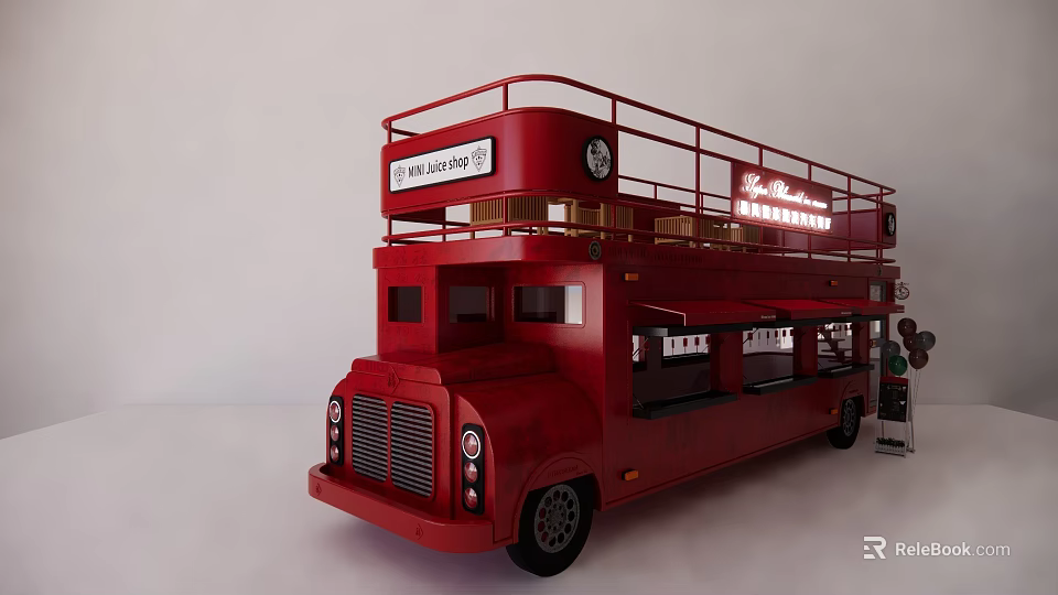 Red Double Decker Bus Body Structure With Roof Railings Open Seats And Royal Sign 3d model 