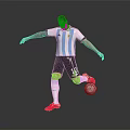 Man In Argentina Blue And White Striped Soccer Jersey Kicking Soccer Ball With Red Cleats