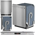 Modern Sleek Kitchen Appliances Stainless Steel Refrigerator Range Hood Oven Microwave