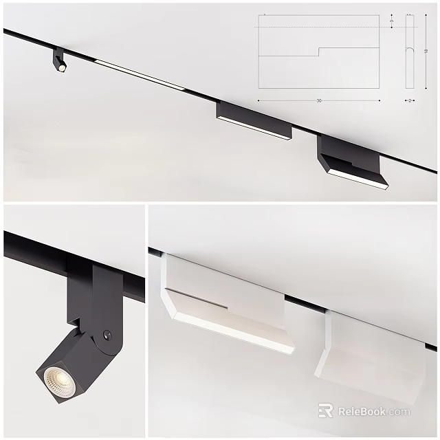 Modern LED Track Mounted Downlights and Spotlights for Indoor Ceiling Lighting 3d model