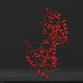 Red Molecular Structure 3D Model with Spiral Chains and Biological Components