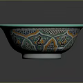 Intricately Carved Colorful Ceramic Basin With Traditional Floral And Geometric Patterns