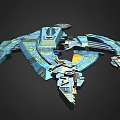 Sci Fi Cosmic Spaceship Design With Blue Yellow Accents And Complex Structures