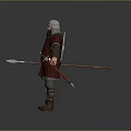 Medieval Warrior Character 3D Model Wearing Red Robe Helmet Holding Knife With Leg Armor Boots