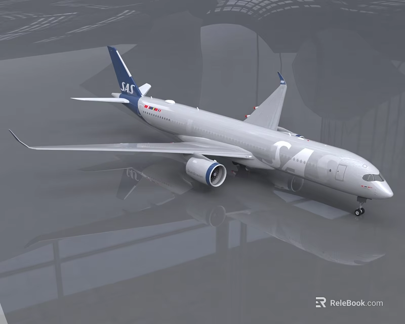 LEE Airlines Silver Passenger Airliner With Large Wings And Engines On Reflective Floor 3d model 