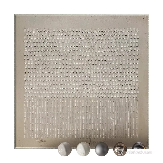 Minimalist Abstract Painting Featuring Geometric Dots And Vertical Lines On Light Background 3d model 