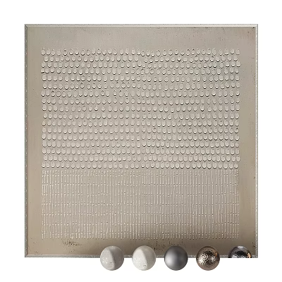 Minimalist Abstract Painting Featuring Geometric Dots And Vertical Lines On Light Background 3d model