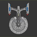 Detailed Science Fiction Spaceship Model With Circular Design NCC 981 Blue Red Thrusters