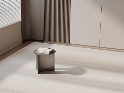 Round Side Table With White Top Silver Legs Light Floor Book And Wooden Panels 3d model