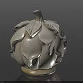 White Pumpkin Shaped Decorative Ornament With Leaf Design And Carved Patterns On Base