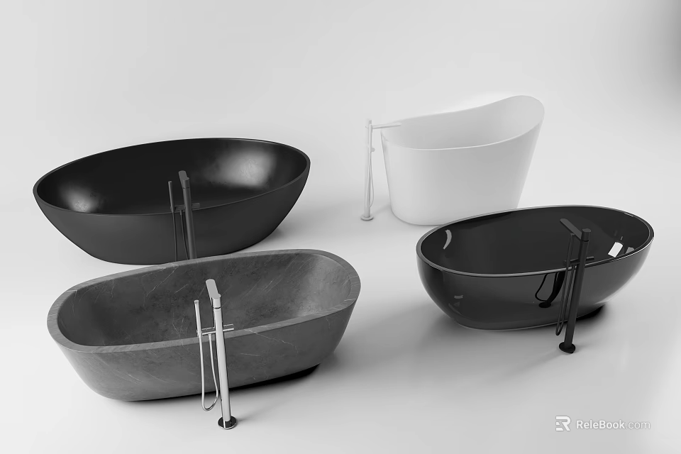 Modern Freestanding Oval Bathtubs With Metal Stands In Various Colors 3d model 