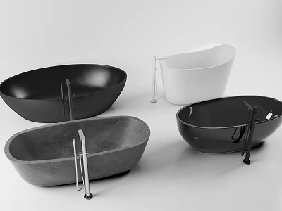 Modern Freestanding Oval Bathtubs With Metal Stands In Various Colors 3d model