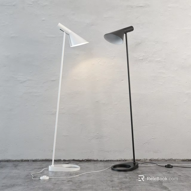 Minimalist Modern Floor Lamps in White and Black with Gray Wall Background 3d model 