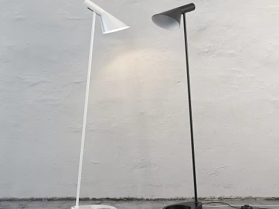 Minimalist Modern Floor Lamps in White and Black with Gray Wall Background 3d model