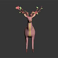 Pink Deer Sculpture with Yellow Spots Red Antlers and Red Hooves Artistic Carving Design