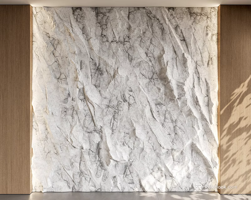 Gray And White Textured Natural Stone Background Wall With Wooden Frame 3d model 