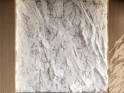 Gray And White Textured Natural Stone Background Wall With Wooden Frame 3d model