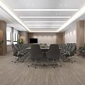 Modern Conference Room Interior With Long Table Ergonomic Chairs Green Plants And Flat Screen TV