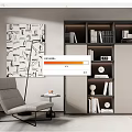 Modern Bookcase Interior With Shelves Books Decorative Items Grey Armchair And Abstract Painting