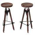 Stylish Brown Wooden Bar Stools With Three Legs And Black Metal Accents