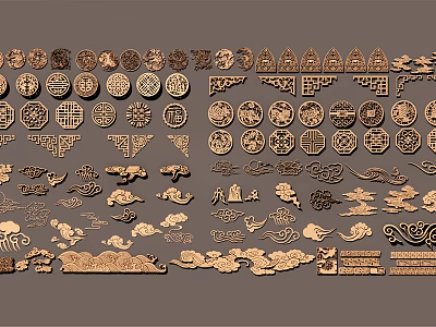 Traditional Wooden Carving Patterns with Ornate Designs Various Shapes and Artistic Details 3d model