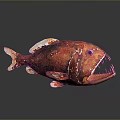 Vibrant Red Aquatic Fish Characterized By Sharp Teeth And Textured Body Appearance 3d model