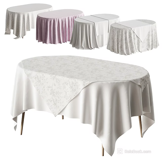 Patterned Tablecloths in Various Colors Covering Round Dining Tables 3d model 