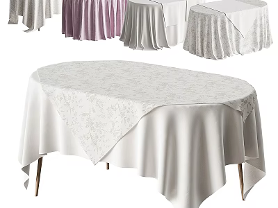 Patterned Tablecloths in Various Colors Covering Round Dining Tables 3d model