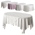 Patterned Tablecloths in Various Colors Covering Round Dining Tables