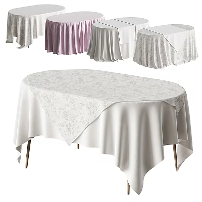 Patterned Tablecloths in Various Colors Covering Round Dining Tables 3d model