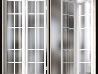 Modern White Glass Folding Doors With Vertical Stripe Interior Design 3d model