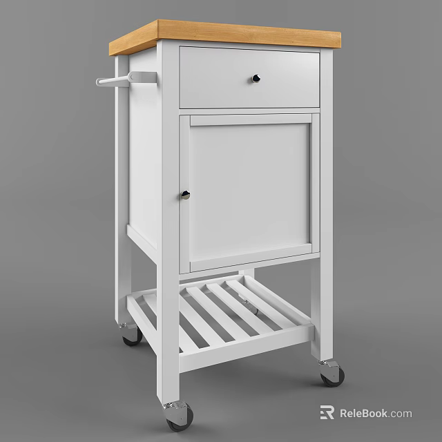 White Mobile Sideboard Cabinet With Drawer Door And Shelf On Wheels 3d model 