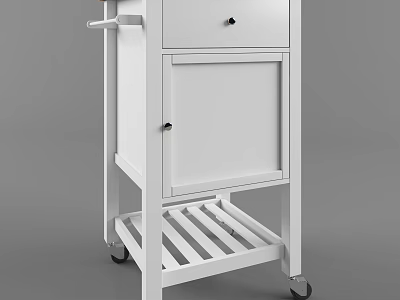 White Mobile Sideboard Cabinet With Drawer Door And Shelf On Wheels 3d model