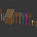 Wooden Kitchen Utensils Set With Knife Block Spatula Ladle And Cooking Tools