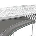 Modern Landscape Bridge With Curved Steel Structure Flowing Lines And Striped Deck