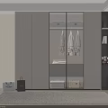 Modern Wardrobe With Glass Doors Hanging Clothes Storage Shelves And Rug