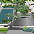 Modern Milk Tea Shop With Courtyard Water Feature And Lush Green Trees